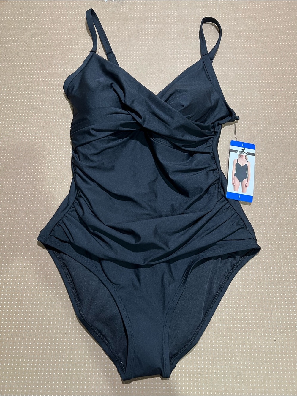 NWT DKNY Black Women’s One-Piece Swimsuit size L - Picture 2 of 12